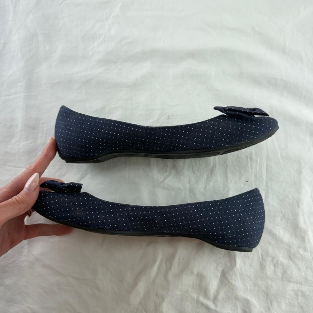 Dexter Navy Blue Polka Dot Ballet Flats Bow Womens 7.5 Y2k Retro Ballet Twee - Picture 3 of 8